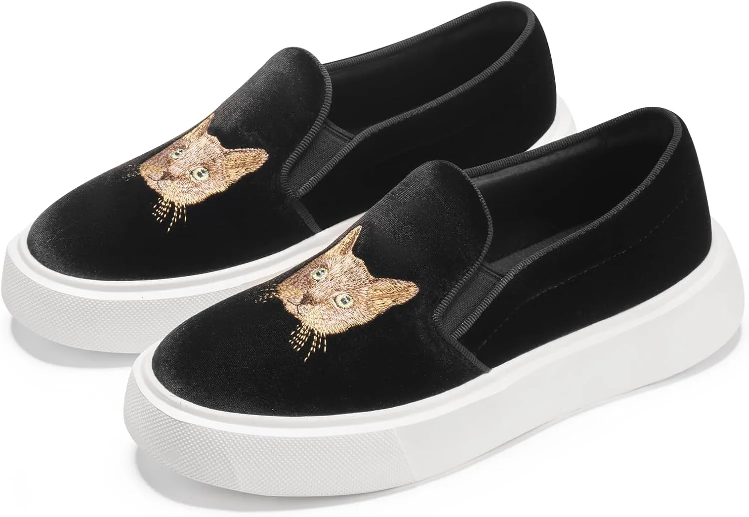 Journey West Women's Fashion Velvet Sneakers with Embroidery Comfortable Slip-On Work Shoes for Women
