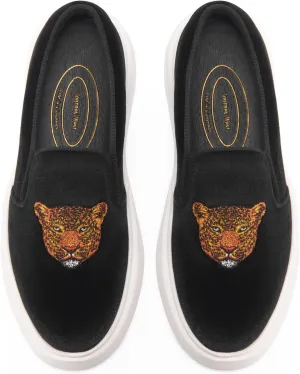 Journey West Women's Fashion Velvet Sneakers with Embroidery Comfortable Slip-On Work Shoes for Women