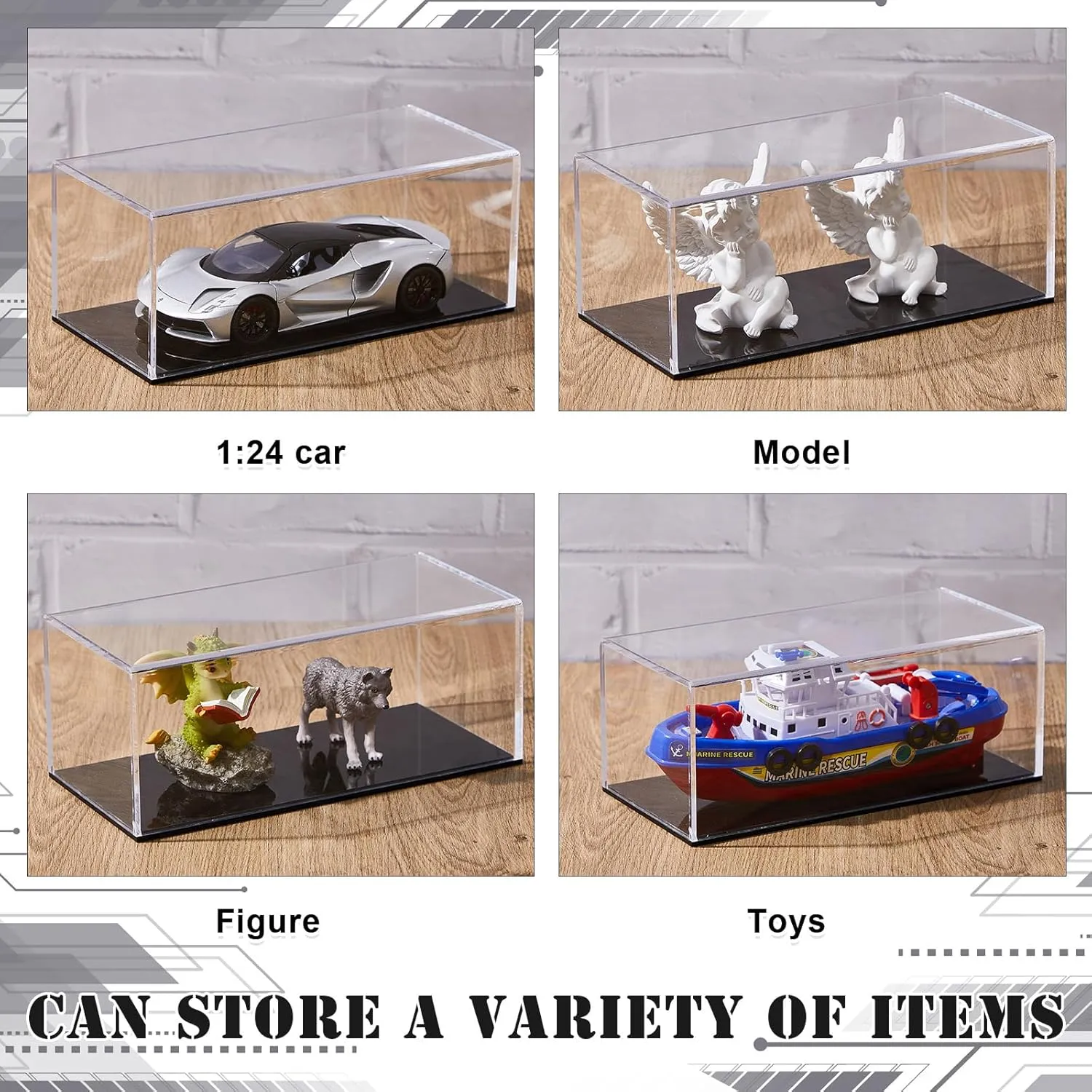 Juexica 2 Pcs Clear Acrylic Model Car Display Case 1:32 Acrylic Display Boxes for Vehicle Model Thick Model Car Display Case Dustproof Showcase with Black Base for Collectibles Memorabilia