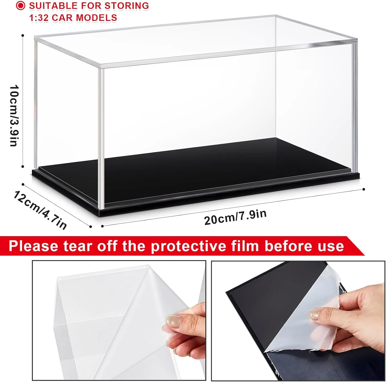 Juexica 2 Pcs Clear Acrylic Model Car Display Case 1:32 Acrylic Display Boxes for Vehicle Model Thick Model Car Display Case Dustproof Showcase with Black Base for Collectibles Memorabilia
