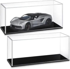 Juexica 2 Pcs Clear Acrylic Model Car Display Case 1:32 Acrylic Display Boxes for Vehicle Model Thick Model Car Display Case Dustproof Showcase with Black Base for Collectibles Memorabilia