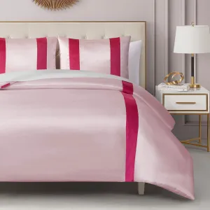 Juicy Couture Velvet Stripe on Satin Pink Full/Queen Duvet Cover Set Set - 3 Piece Luxury Bedding Ensemble