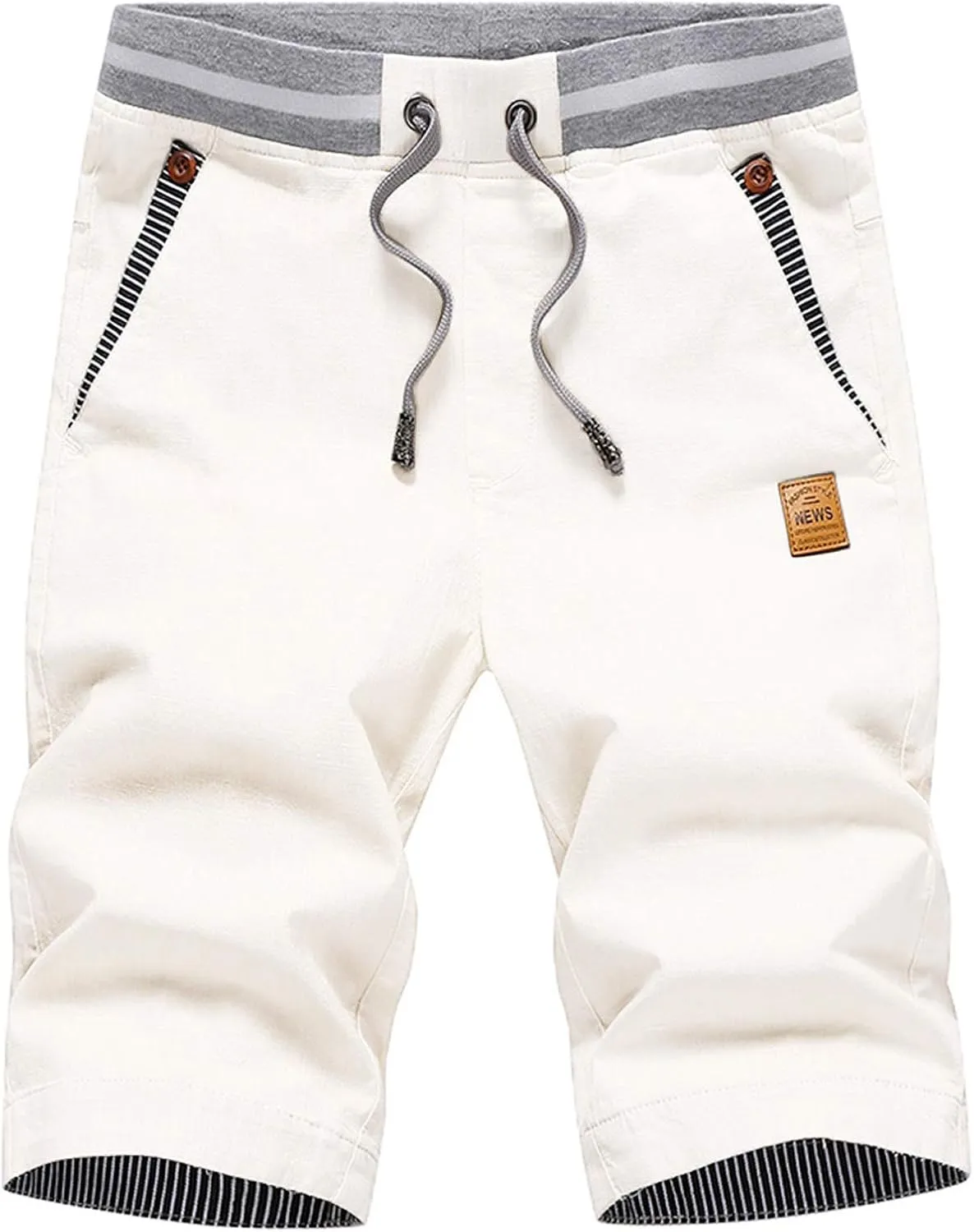 JustSun Mens Shorts Casual Classic Fit Cotton Summer Beach Shorts with Elastic Waist and Pockets