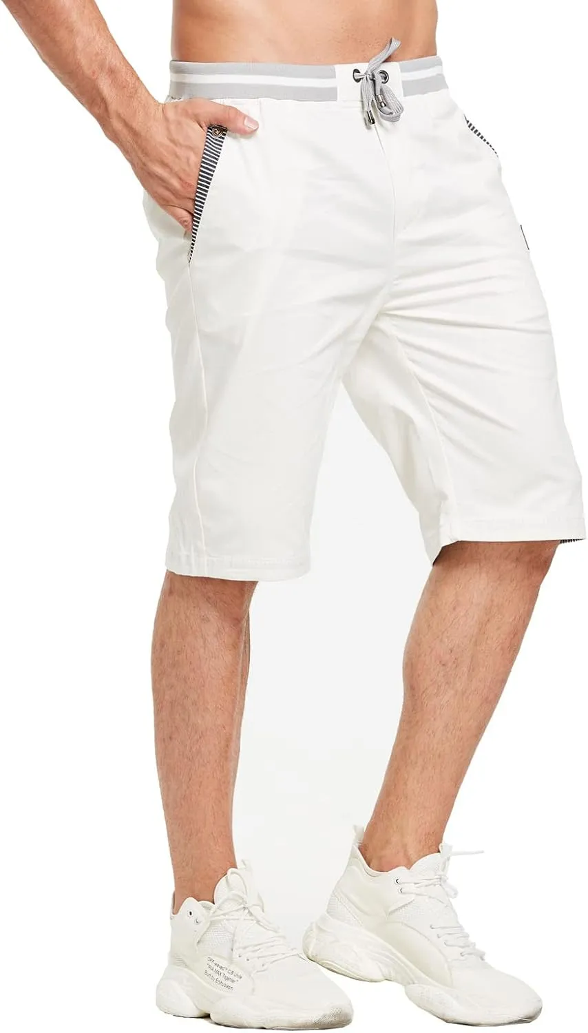 JustSun Mens Shorts Casual Classic Fit Cotton Summer Beach Shorts with Elastic Waist and Pockets