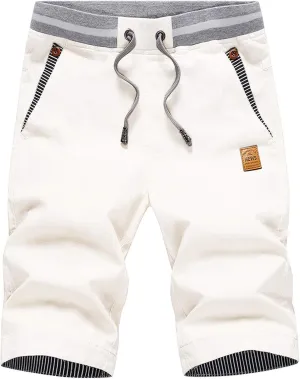 JustSun Mens Shorts Casual Classic Fit Cotton Summer Beach Shorts with Elastic Waist and Pockets