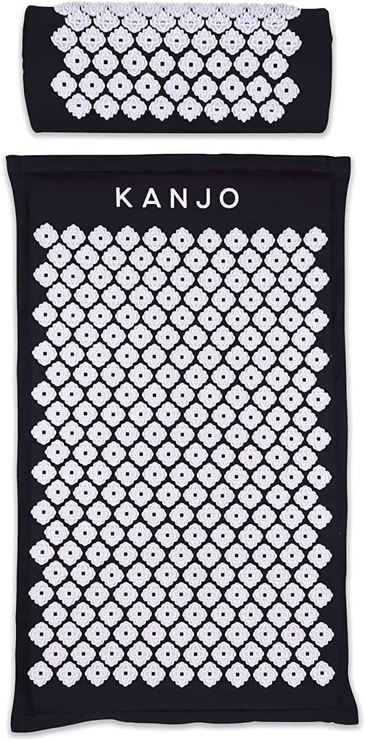 Kanjo FSA HSA Eligible Premium Acupressure Mat and Pillow Set for Back Pain Relief & Neck Pain Relief, with Memory Foam Pillow, Includes Carry Bag, Black