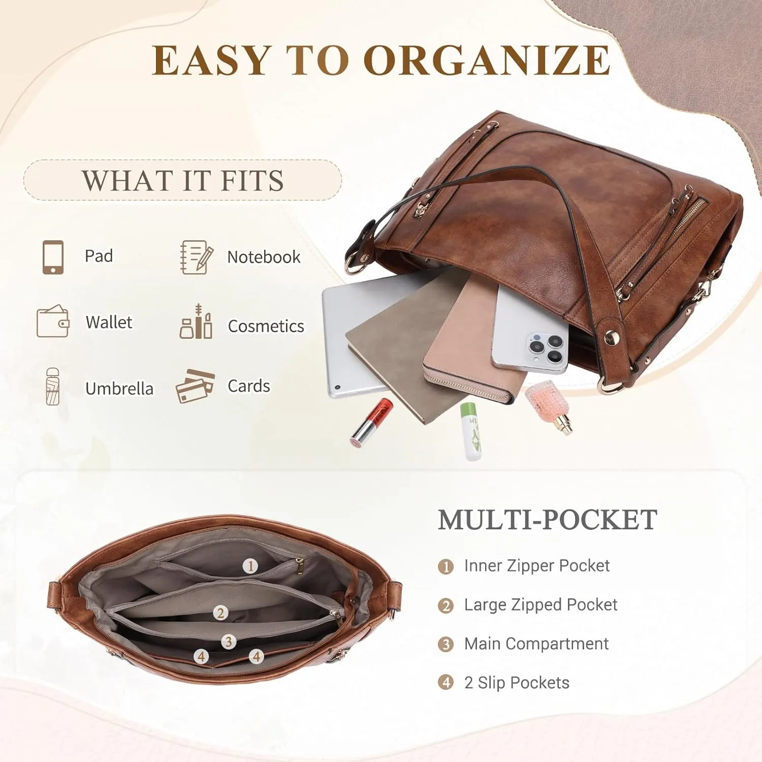 Kasqo Hobo Bags for Women,Large Ladies Purses and Handbags Vegan Leather Shoulder Bags Fashion Satchel Bag Tote Bags