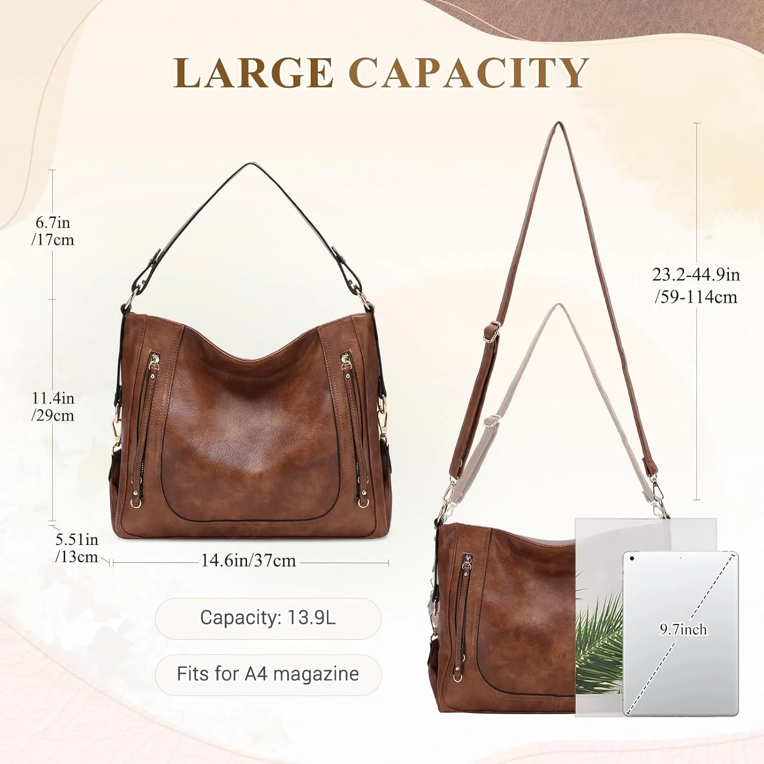 Kasqo Hobo Bags for Women,Large Ladies Purses and Handbags Vegan Leather Shoulder Bags Fashion Satchel Bag Tote Bags