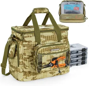 KastKing BaitSpace Fishing Tackle Bag With 4 Tackle Boxes & Removable Bait Binder, Water-Resistant Tackle Storage, Durable Fishing Gear, Adjustable Shoulder Strap