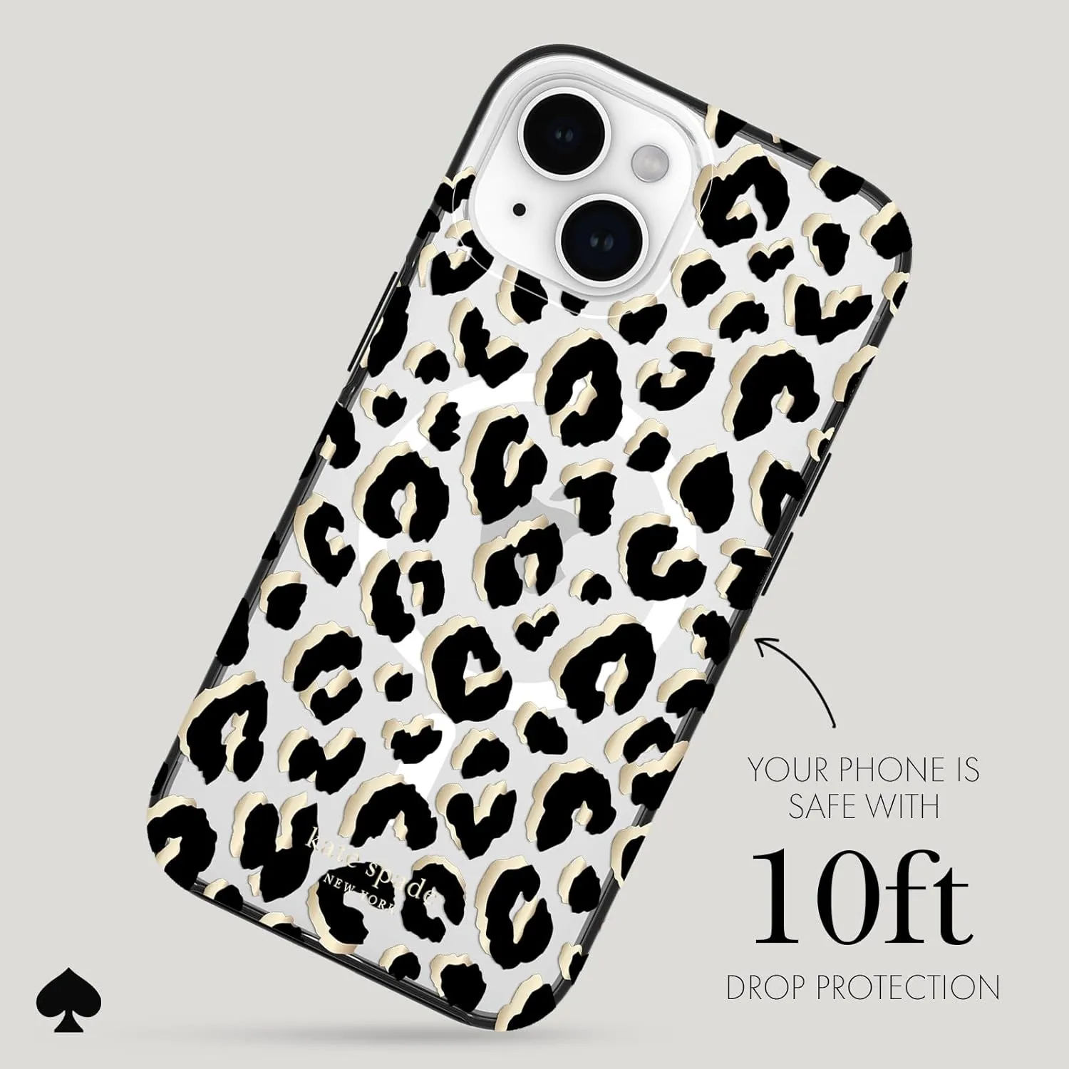 kate spade new york iPhone 15 Case / 14 / 13, Compatible with MagSafe - City Leopard Black