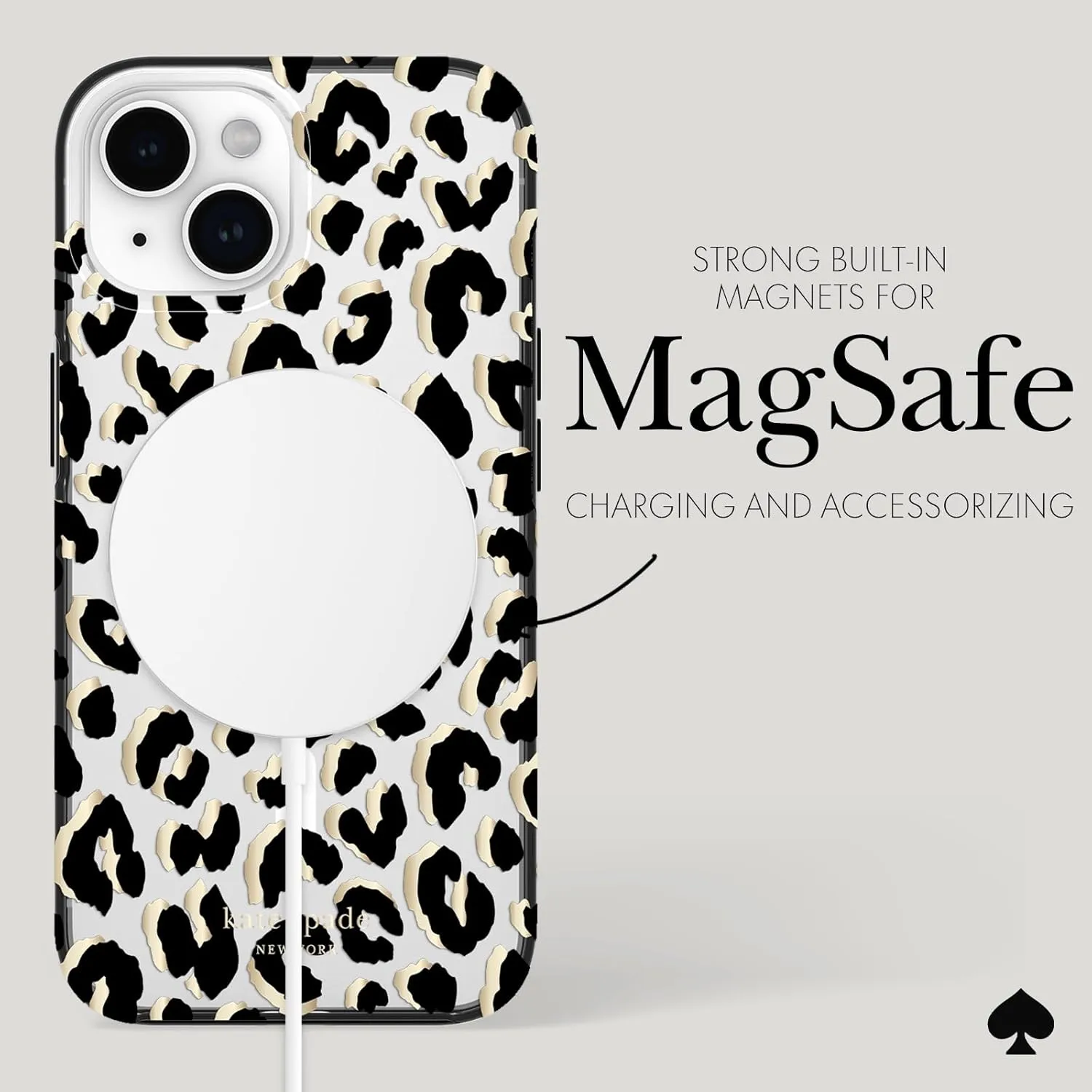 kate spade new york iPhone 15 Case / 14 / 13, Compatible with MagSafe - City Leopard Black