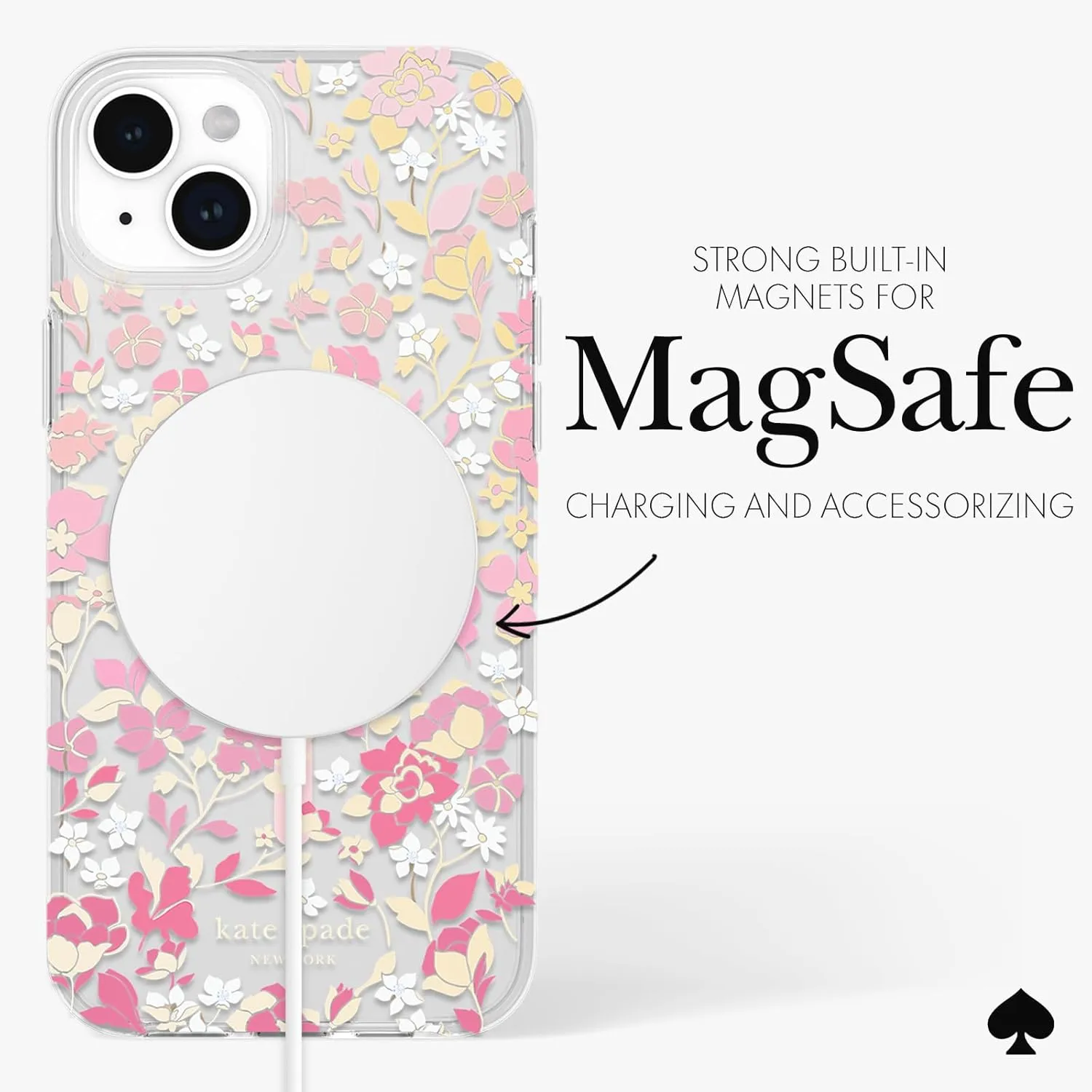 kate spade new york iPhone 15 Plus Case, Compatible with MagSafe - Flowerbed Pink Ombre