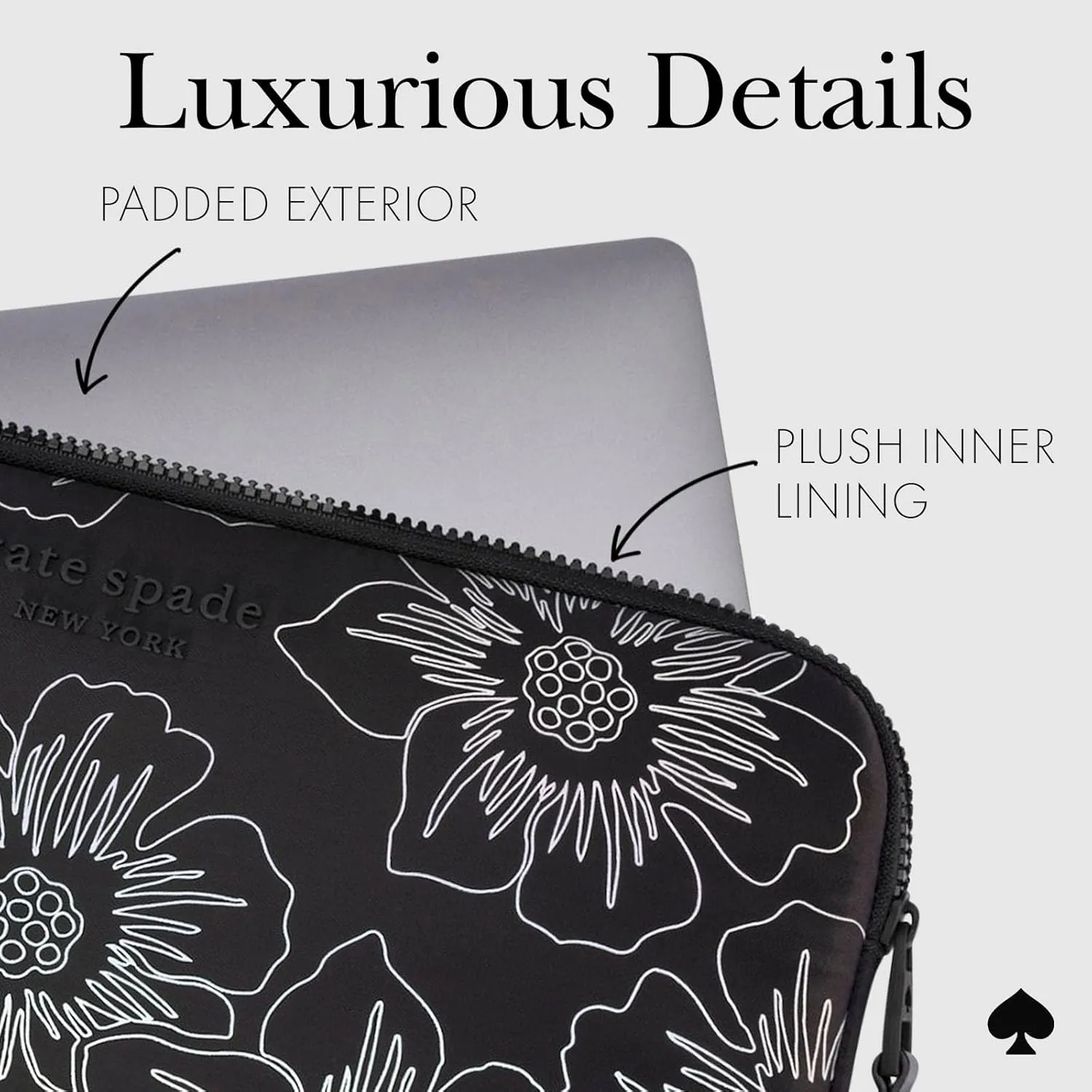 kate spade new york Puffer Laptop Sleeve 16 Inch - Hollyhock Iridescent Black - for 15 to 16 inch MacBook Pro M3 Max/M3/M2/M2/M1 Max/M1 Pro
