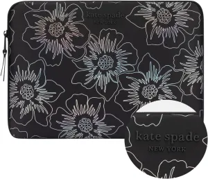kate spade new york Puffer Laptop Sleeve 16 Inch - Hollyhock Iridescent Black - for 15 to 16 inch MacBook Pro M3 Max/M3/M2/M2/M1 Max/M1 Pro