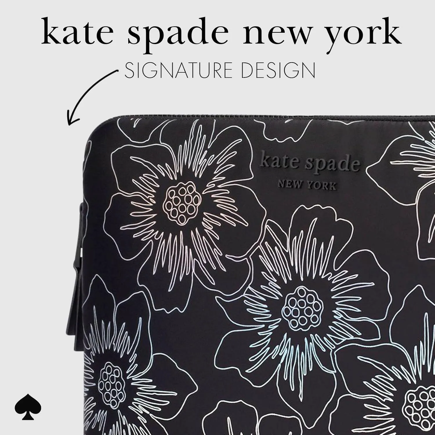 kate spade new york Puffer Laptop Sleeve 16 Inch - Hollyhock Iridescent Black - for 15 to 16 inch MacBook Pro M3 Max/M3/M2/M2/M1 Max/M1 Pro