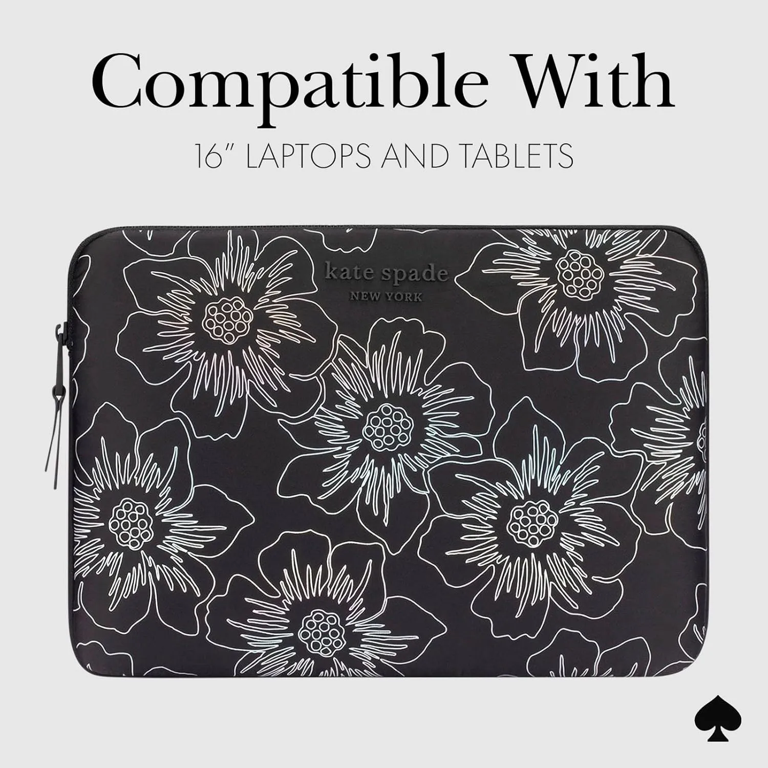 kate spade new york Puffer Laptop Sleeve 16 Inch - Hollyhock Iridescent Black - for 15 to 16 inch MacBook Pro M3 Max/M3/M2/M2/M1 Max/M1 Pro