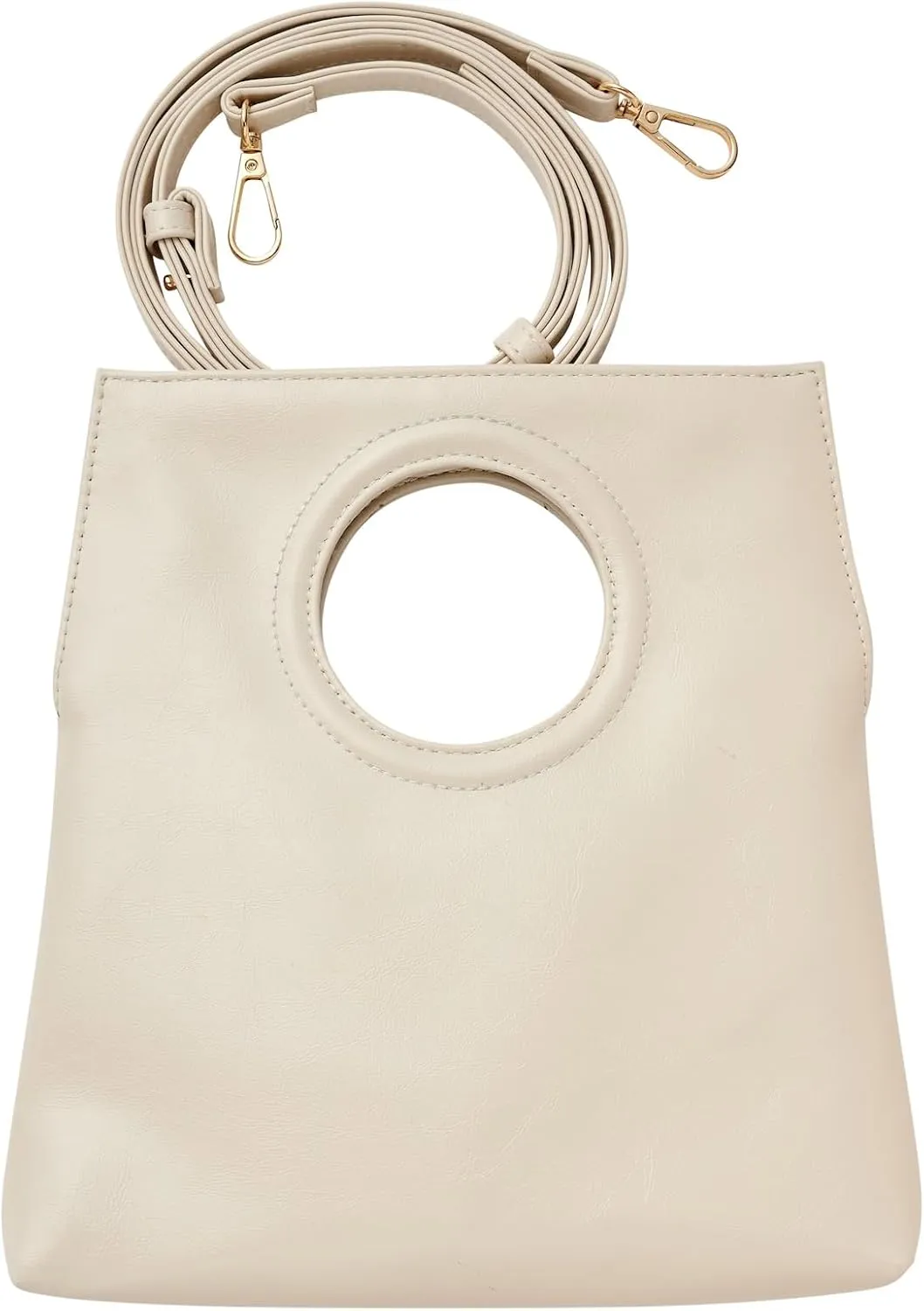 Katherine - Vegan Leather Crossbody Bag with Circular Handle, Convertible Wristlet Purse for Women