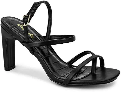 Kaylee Heels for Women Sand Faux Leather Sling Back Sandals,Black,6