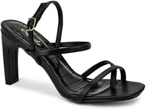 Kaylee Heels for Women Sand Faux Leather Sling Back Sandals,Black,6