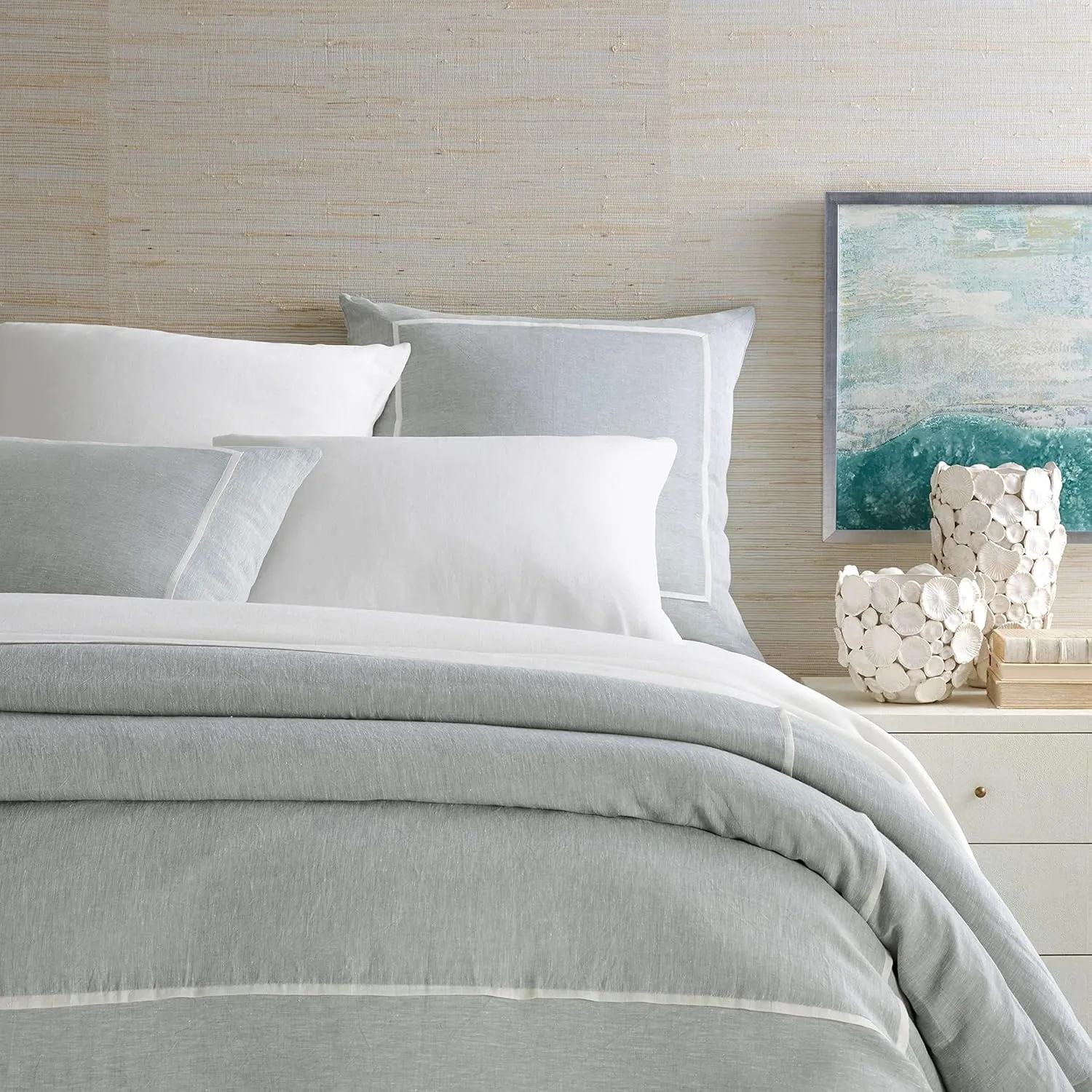 Keaton Linen Sky Duvet Sham, King Size, Sky Blue/Blue Solid Pattern