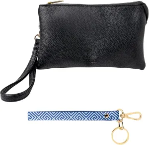 KEDZIE Eclipse Vegan Leather Convertible Purse Wallet Crossbody Bag (Black) & Eclipse Vegan Leather Mix & Match Wristlet Strap (Greek to Me)