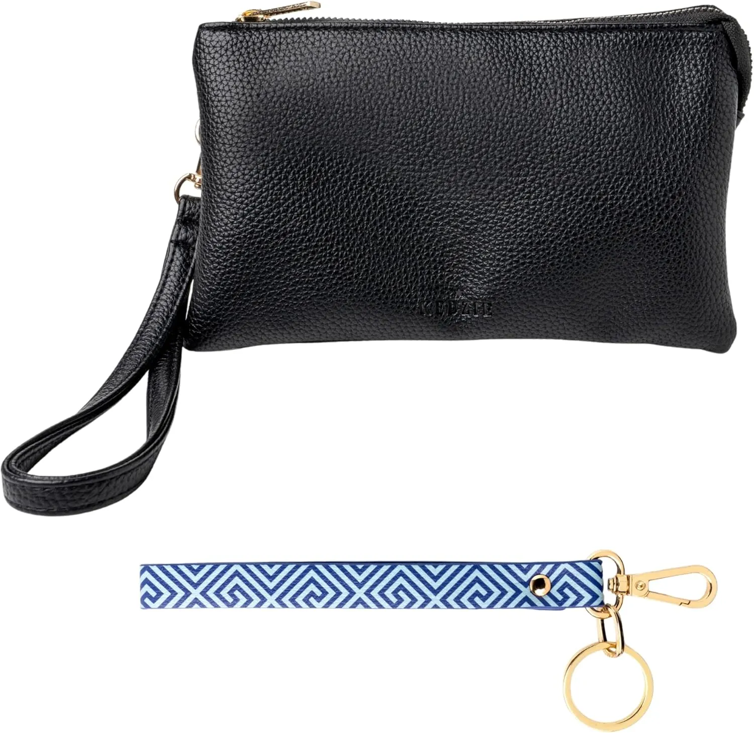 KEDZIE Eclipse Vegan Leather Convertible Purse Wallet Crossbody Bag (Black) & Eclipse Vegan Leather Mix & Match Wristlet Strap (Greek to Me)