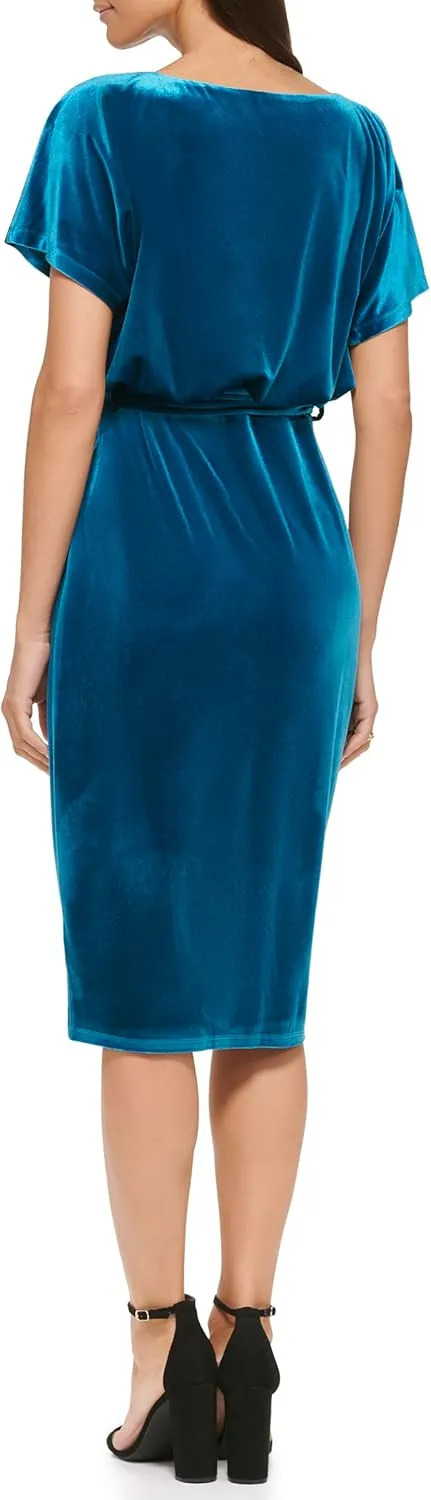 kensie Women's Short Sleeve Tie Waist Midi Dress