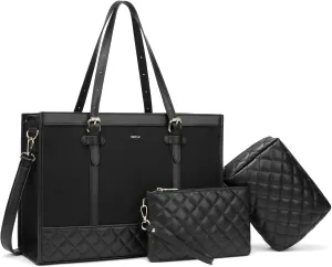 Keyli 3pcs Laptop Bag for Women,15.6 Inch Canvas Tote Bag Work Bags Large Business Computer Briefcase Shoulder Handbag Purse