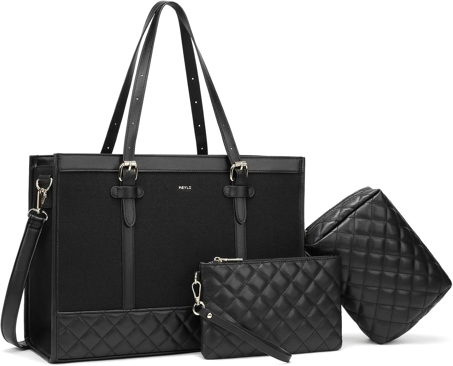 Keyli 3pcs Laptop Bag for Women,15.6 Inch Canvas Tote Bag Work Bags Large Business Computer Briefcase Shoulder Handbag Purse