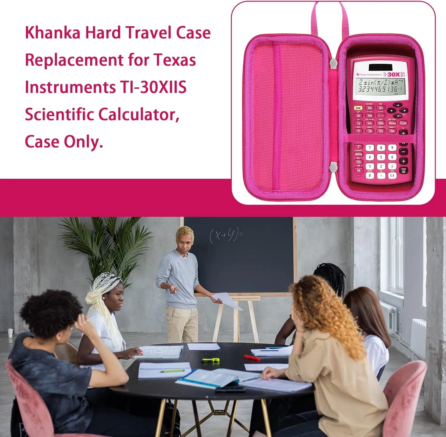 Khanka Hard Travel Case Replacement for Texas Instruments TI-30XIIS Scientific Calculator, Case Only (Pink)