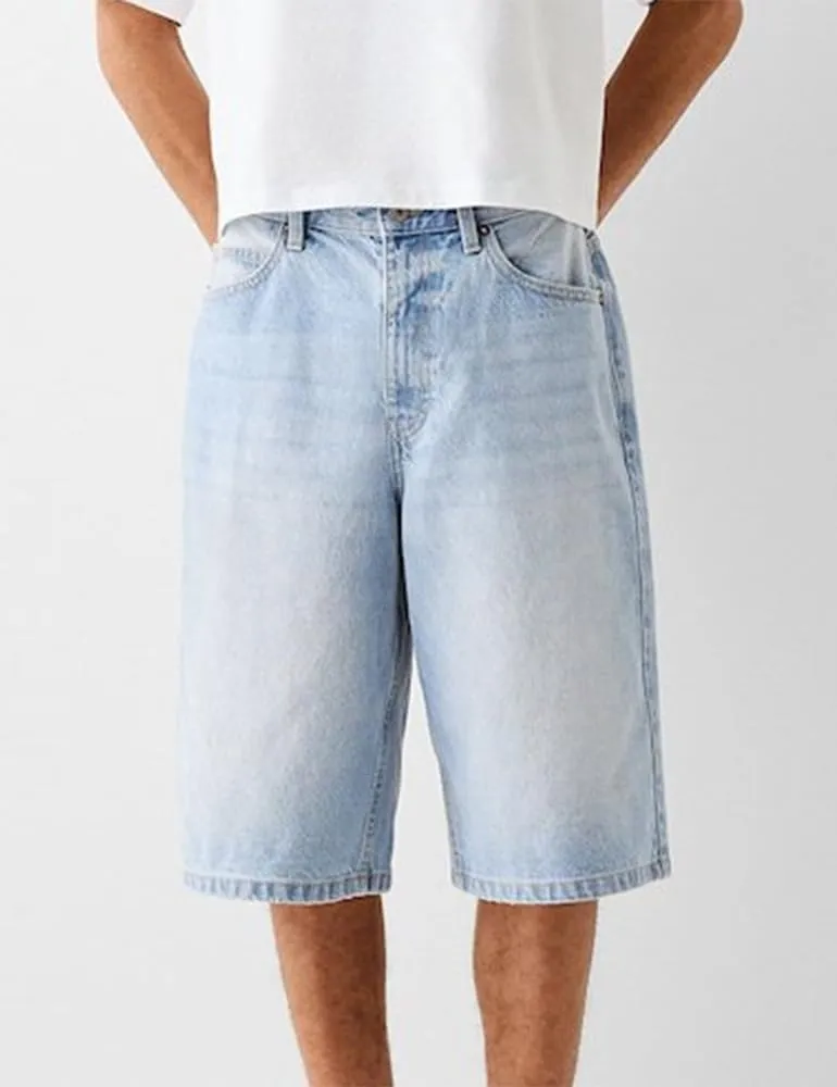 Kinghua Mens Baggy Jean Shorts Casual Loose Fit Hip Hop Skater Knee Length Denim Shorts