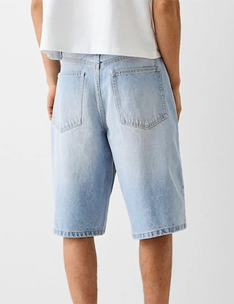 Kinghua Mens Baggy Jean Shorts Casual Loose Fit Hip Hop Skater Knee Length Denim Shorts