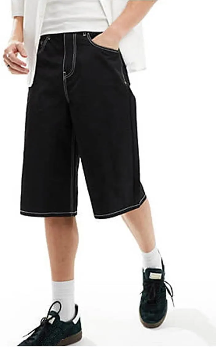 Kinghua Mens Baggy Jean Shorts Casual Loose Fit Hip Hop Skater Knee Length Denim Shorts