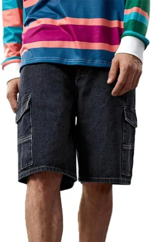 Kinghua Mens Baggy Jean Shorts Casual Loose Fit Hip Hop Skater Streetwear Denim Cargo Shorts