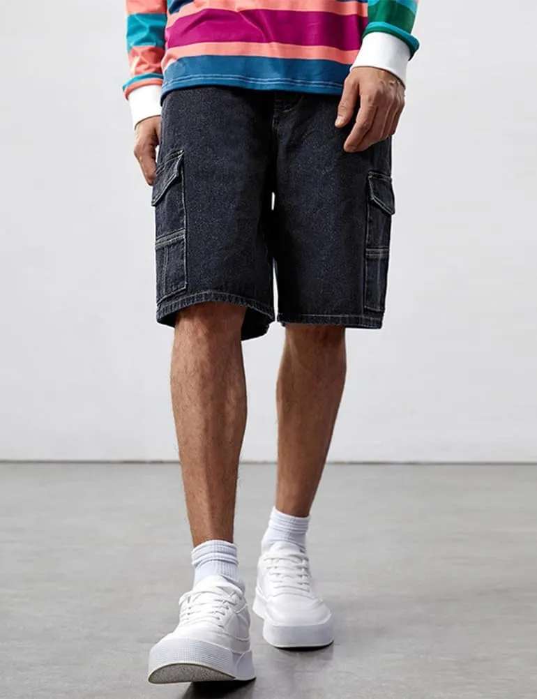 Kinghua Mens Baggy Jean Shorts Casual Loose Fit Hip Hop Skater Streetwear Denim Cargo Shorts