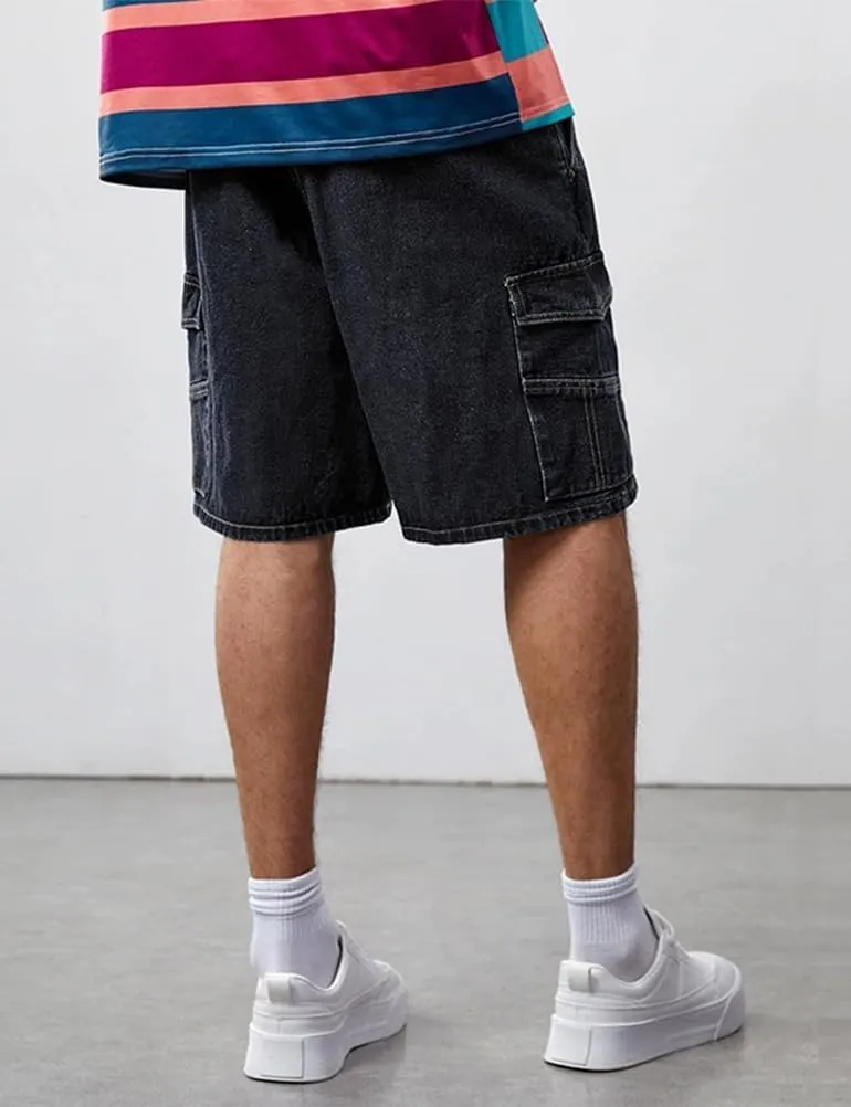 Kinghua Mens Baggy Jean Shorts Casual Loose Fit Hip Hop Skater Streetwear Denim Cargo Shorts