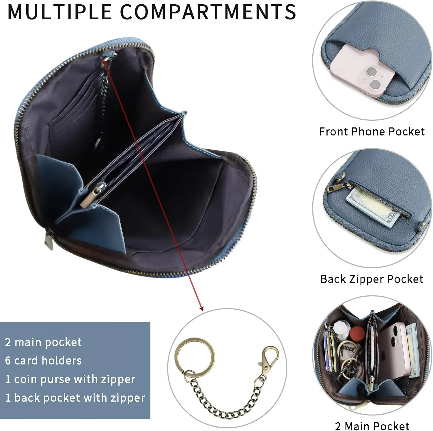 KITATU Crossbody Cell Phone Purses for Women Luxury Genuine Leather Small Crossbody Bags Wallet Purses with RFID Blocking