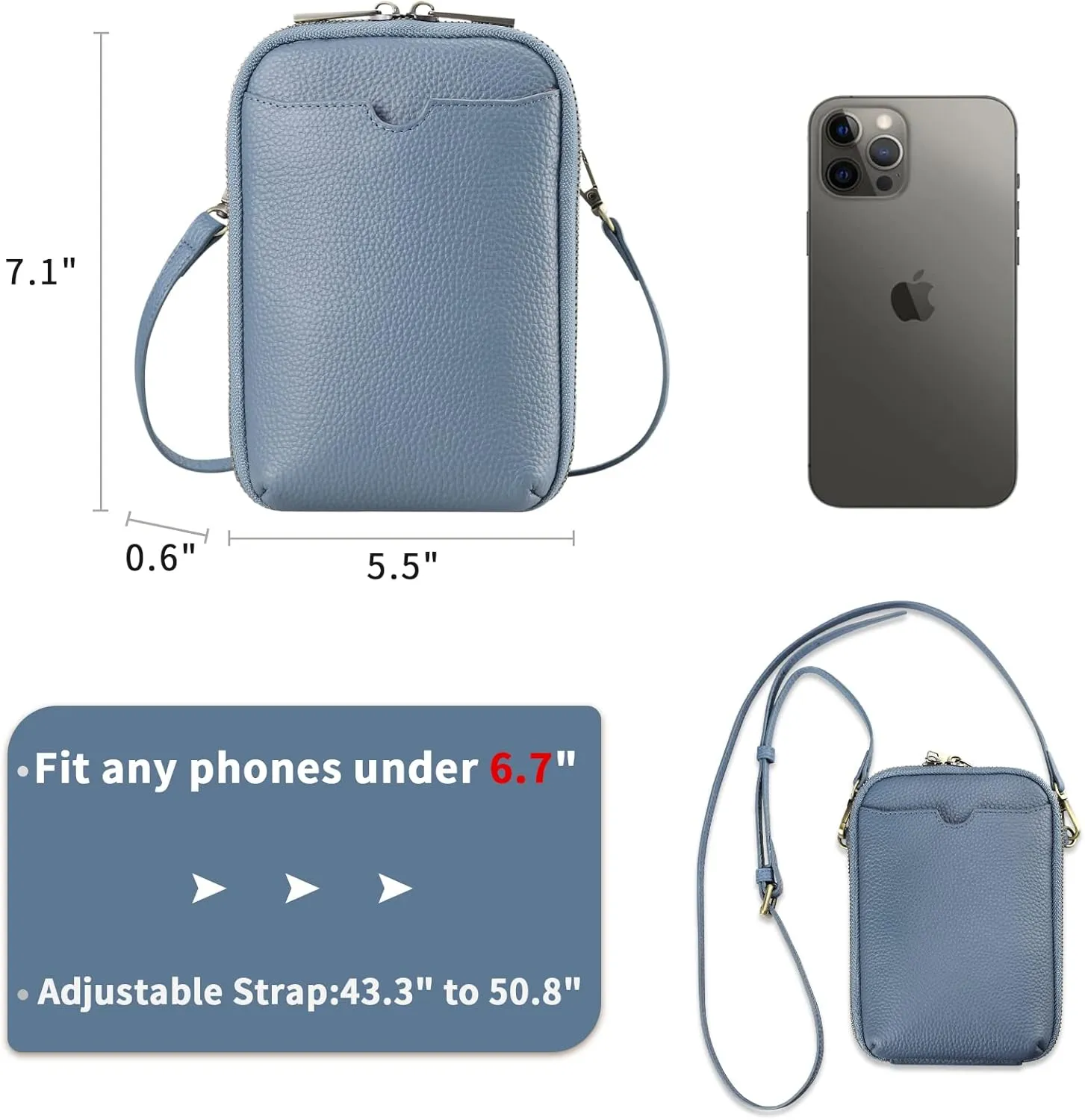KITATU Crossbody Cell Phone Purses for Women Luxury Genuine Leather Small Crossbody Bags Wallet Purses with RFID Blocking