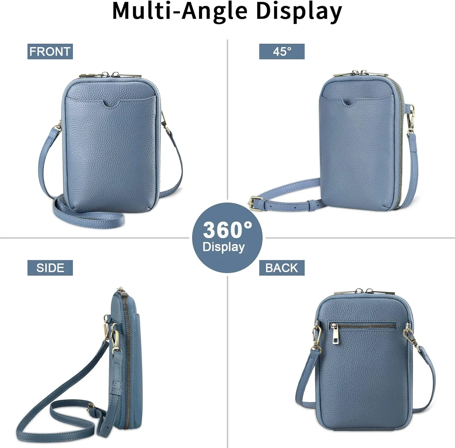 KITATU Crossbody Cell Phone Purses for Women Luxury Genuine Leather Small Crossbody Bags Wallet Purses with RFID Blocking