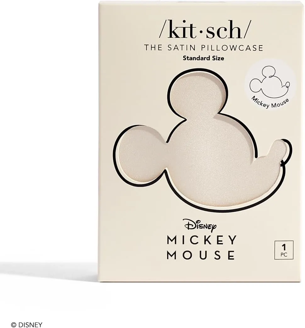 Kitsch Disney Mickey Mouse Satin Pillowcase with Zipper Softer Than Silk, Cooling Pillow Case for Hair & Skin, Wrinkle-Free, Washable, Queen/Standard (19x26)