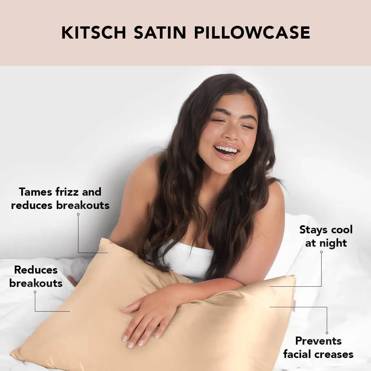 Kitsch Satin Pillowcase with Zipper for Hair & Skin, Softer Than Silk Pillow Cases Queen, Wrinkle-Free, Smooth and Cooling Satin Pillow Covers, Standard Size 19"x26" - Champagne