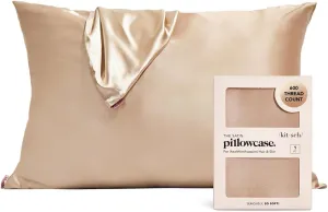 Kitsch Satin Pillowcase with Zipper for Hair & Skin, Softer Than Silk Pillow Cases Queen, Wrinkle-Free, Smooth and Cooling Satin Pillow Covers, Standard Size 19"x26" - Champagne