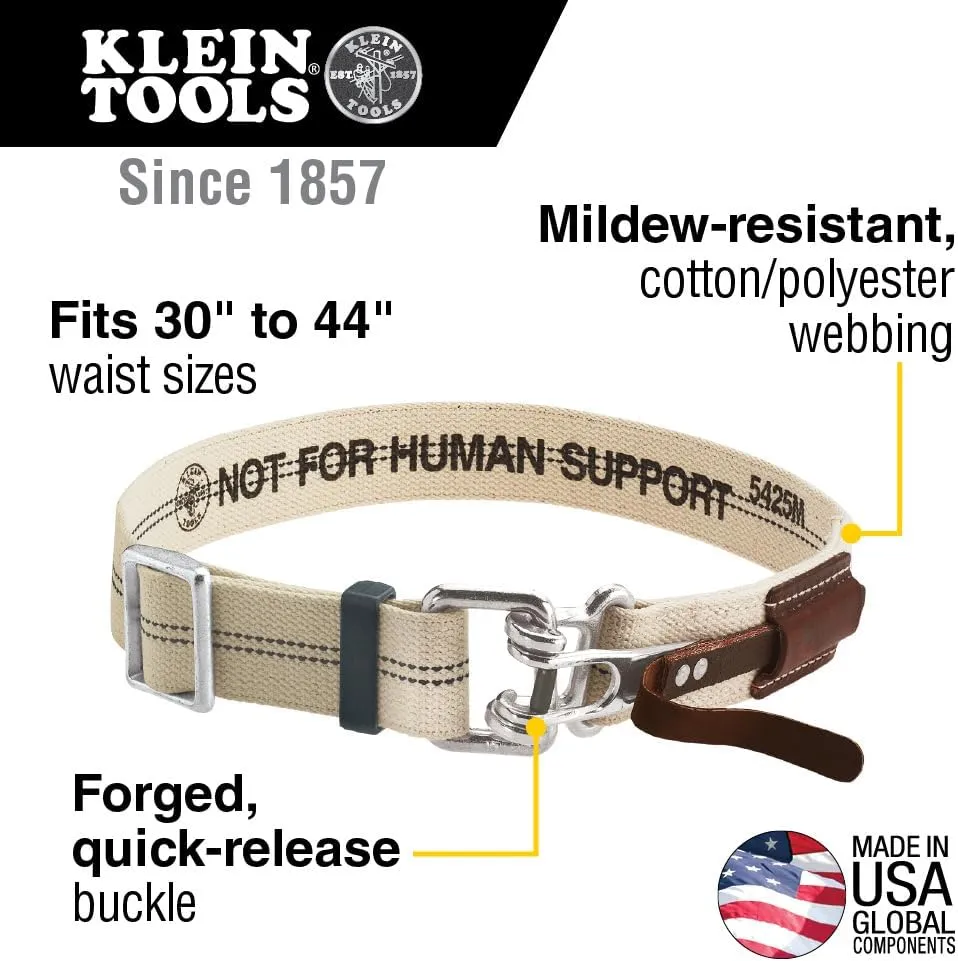 Klein Tools 5425M Tool Belt, Cotton/Polyester Work Belt, Quick-Release Buckle for Ironworker, Construction, Framer, Carpenter, Electrician, M