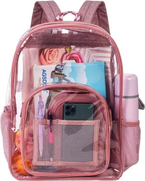 KLFVB Clear Backpack Heavy Duty, See Through Transparent Bookbag - Pink One Size