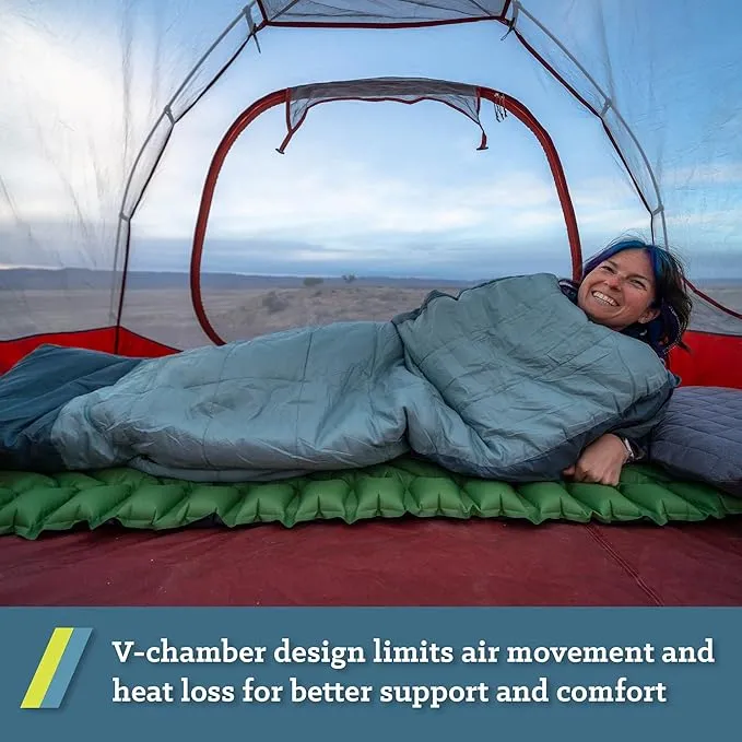 KLYMIT Static V Lightweight Inflatable Sleeping Pad | Comfortable, Lightweight, Easy to Inflate Portable Air Bed Mattress for Camping, Backpacking and Hiking — Green