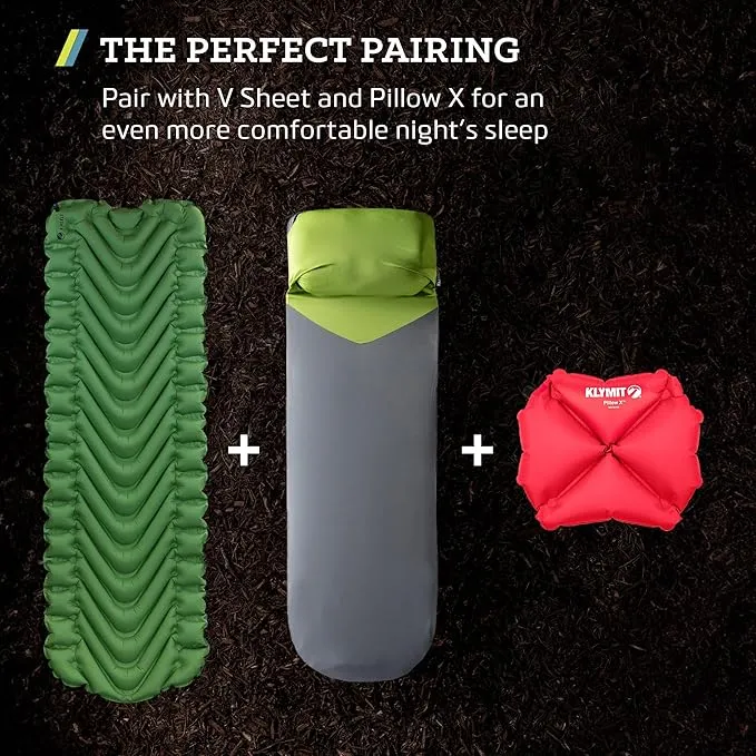 KLYMIT Static V Lightweight Inflatable Sleeping Pad | Comfortable, Lightweight, Easy to Inflate Portable Air Bed Mattress for Camping, Backpacking and Hiking — Green