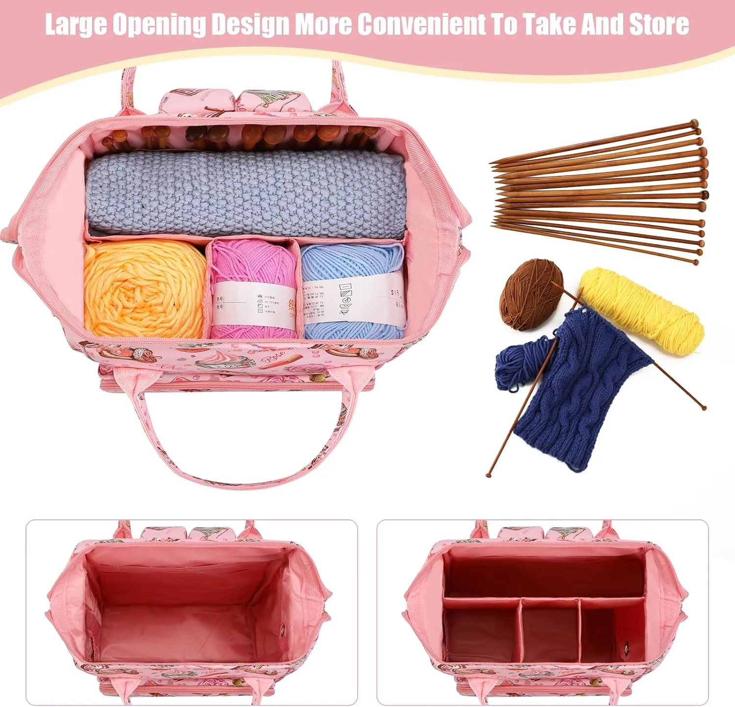 KOKNIT crochet bag,knitting bagBackpack and Tote Bag Storage Bag ，Large capacityYarn Storage Organizer Travel Crochet Bag Women Carrying Crochet Accessories Knitting Needles Crochet
