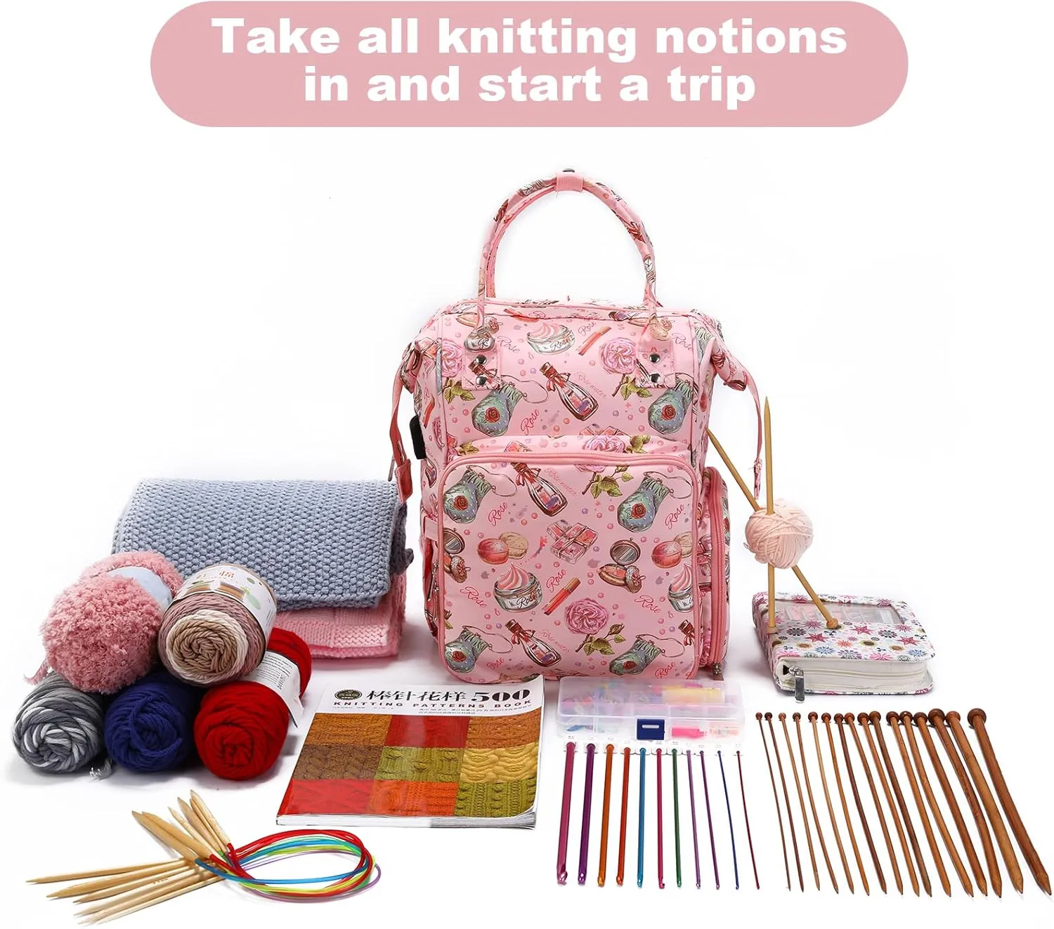 KOKNIT crochet bag,knitting bagBackpack and Tote Bag Storage Bag ，Large capacityYarn Storage Organizer Travel Crochet Bag Women Carrying Crochet Accessories Knitting Needles Crochet