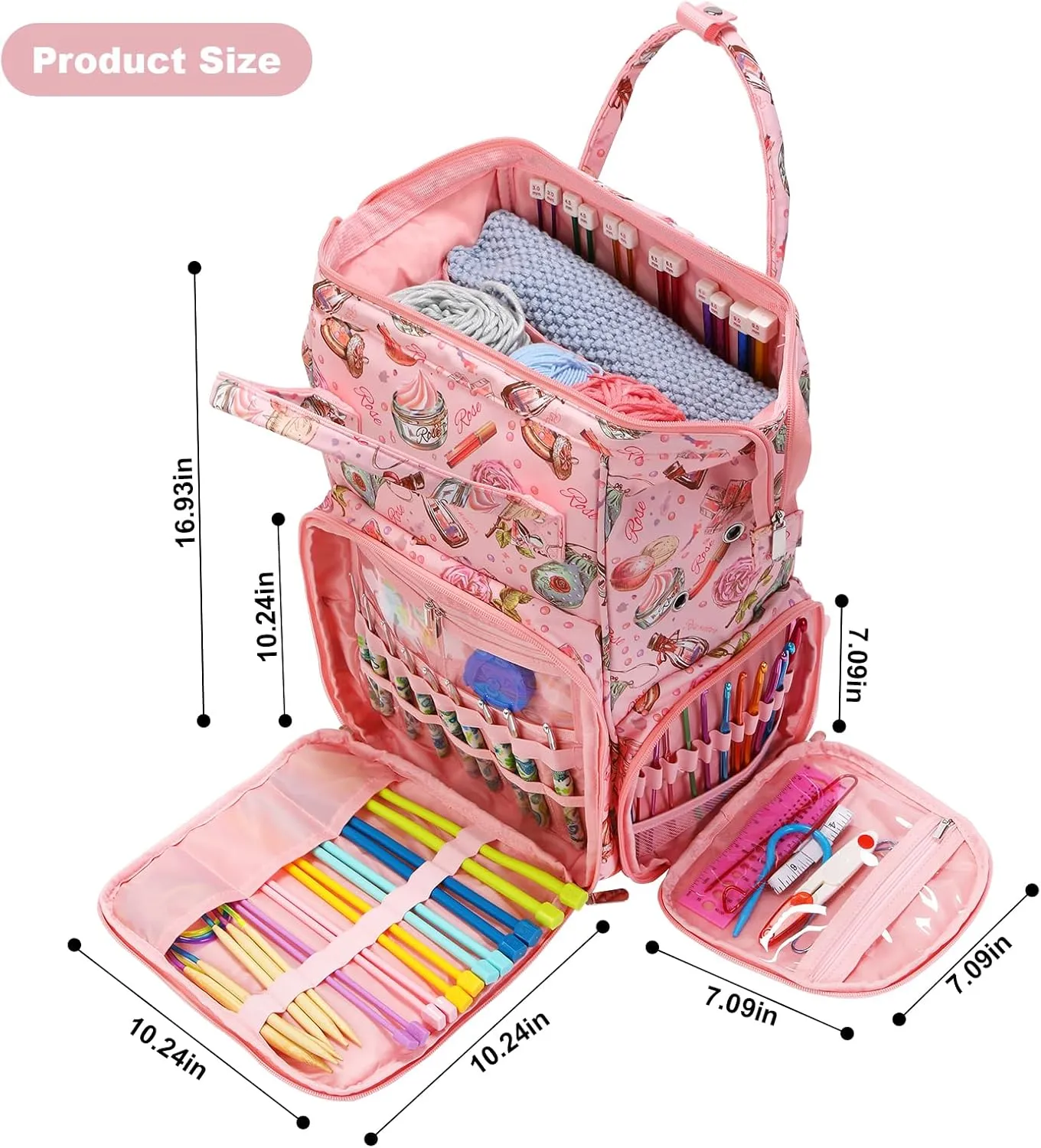 KOKNIT crochet bag,knitting bagBackpack and Tote Bag Storage Bag ，Large capacityYarn Storage Organizer Travel Crochet Bag Women Carrying Crochet Accessories Knitting Needles Crochet