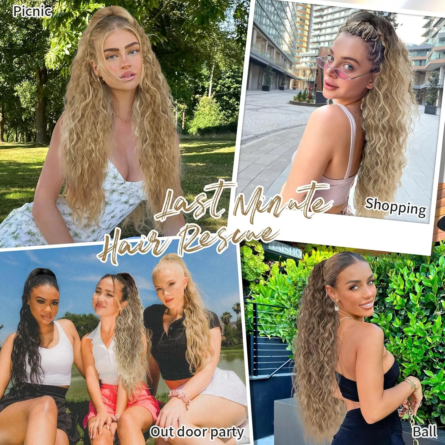 KooKaStyle Ponytail Extension 30 Inch Drawstring Pony Tails Hair Extensions for Women Long Curly Ponytail Synthetic Hairpieces for Daily Use（ Bronde mix Light Blonde）